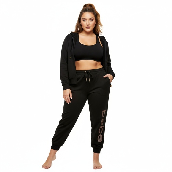 Bebe Sport Women Black Jogger Rhinestone Y2K Glam Pants Size 3X Plus - Picture 1 of 7